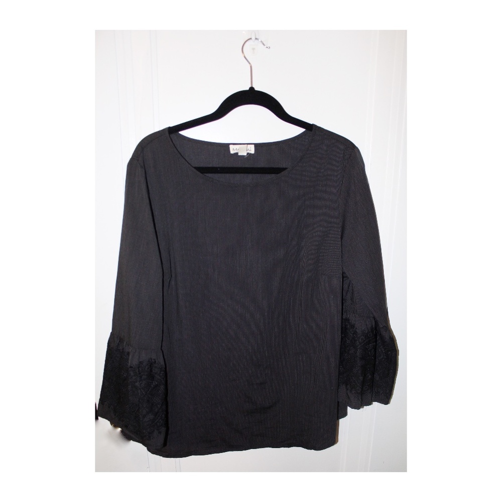 Striped Top With Lace Bell Sleeves